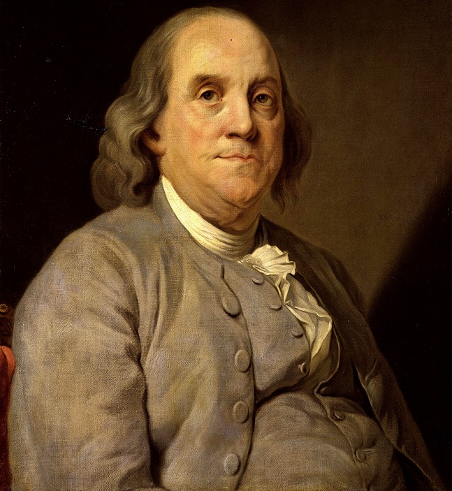 Porträt des übergewichtigen Staatsmanns Benjamin Franklin